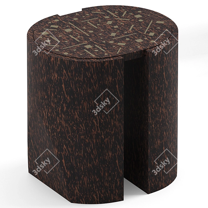 Palm Wood Table with Bronze Metal Engravings 3D model image 3