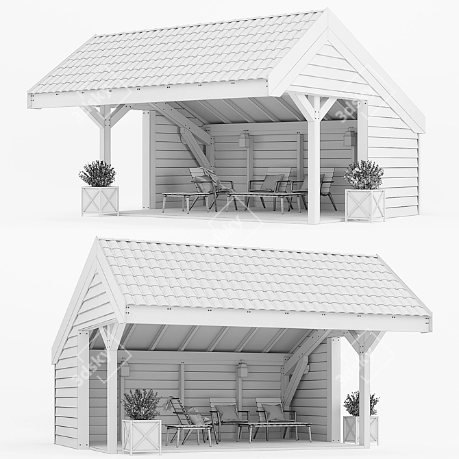 Rustic Wooden Arbor: 5.5m x 5.6m x 3.5m 3D model image 4