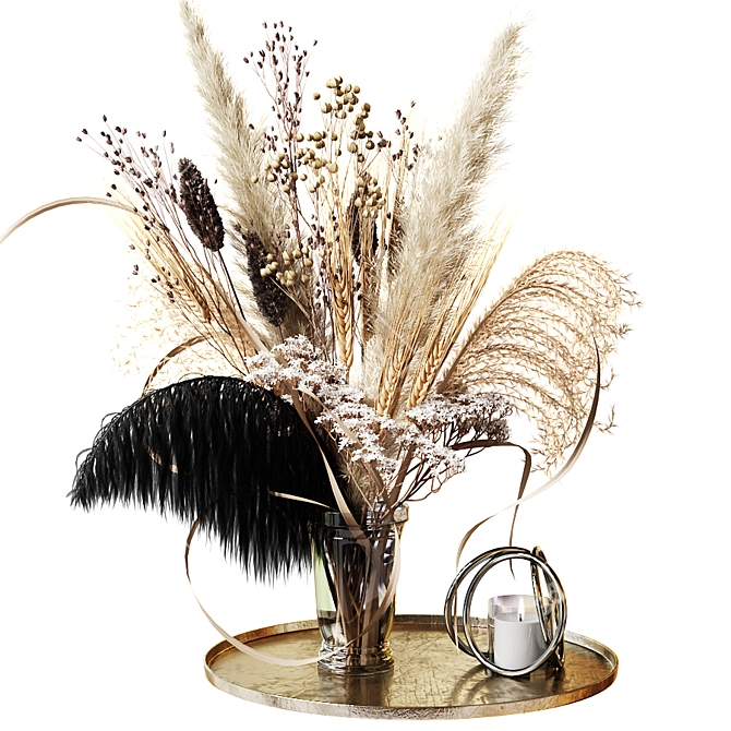 Title: Black Feather Bouquet: Dried Floral Elegance 3D model image 1