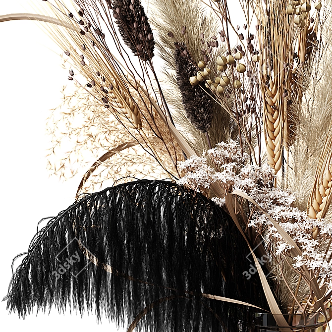 Title: Black Feather Bouquet: Dried Floral Elegance 3D model image 2