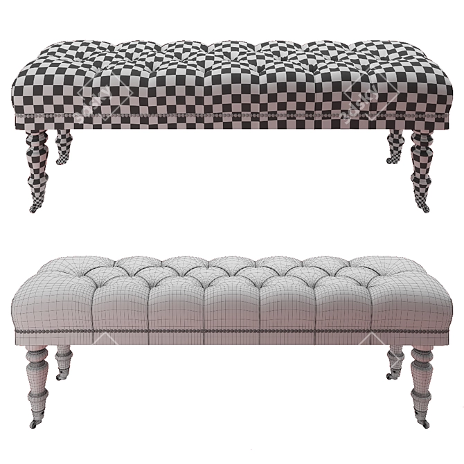 Raleigh Queen Bench: Tufted & Nailhead Accent 3D model image 2