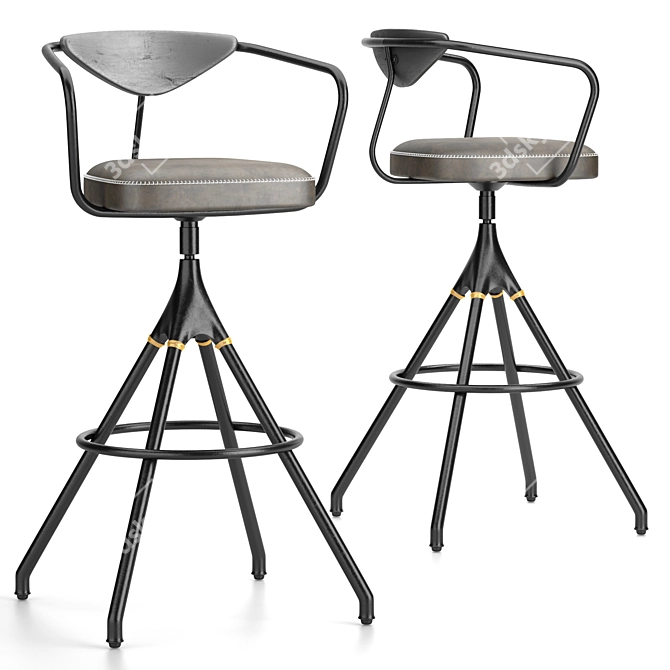 Industrial Leather Bar Stool 3D model image 1