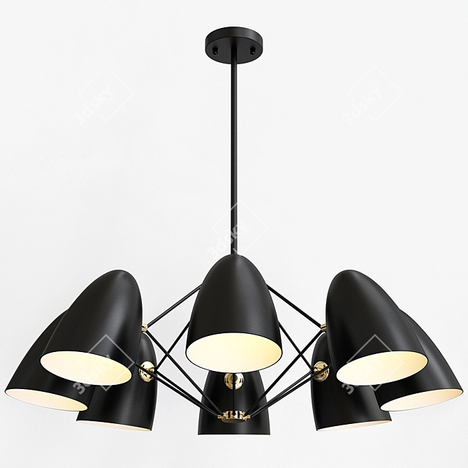 Modern Sputnik Pendant Light in Black & White 3D model image 2