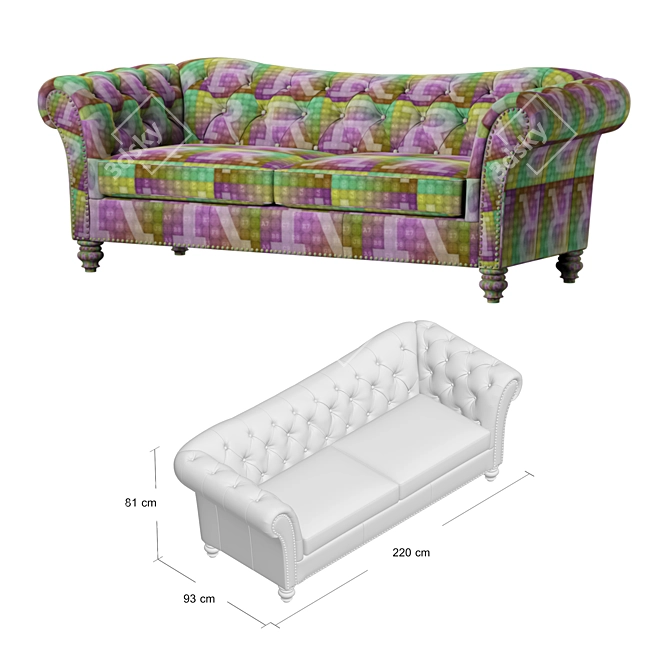 Classic Chesterfield Sofa 3D model image 2