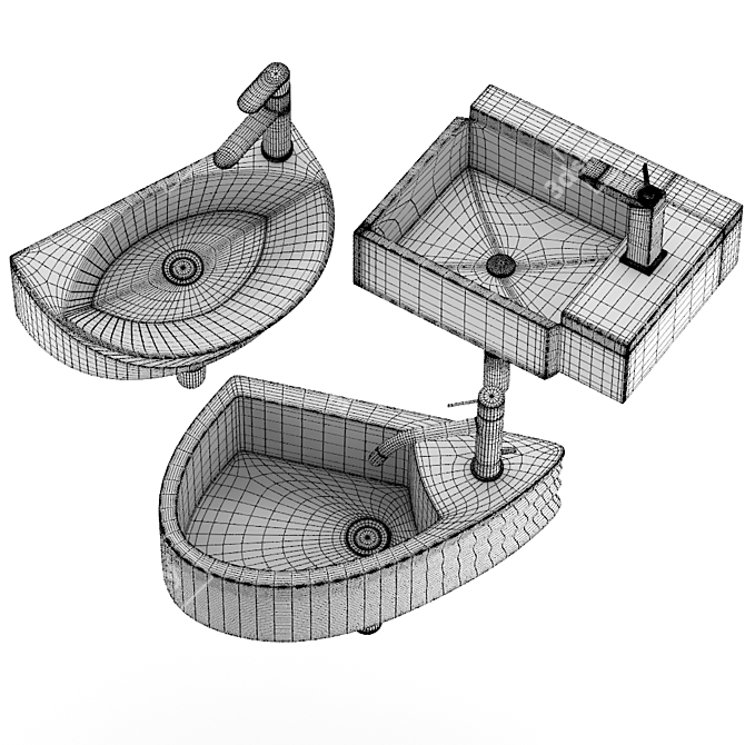 Modern White Stone Washbasin Set 3D model image 3