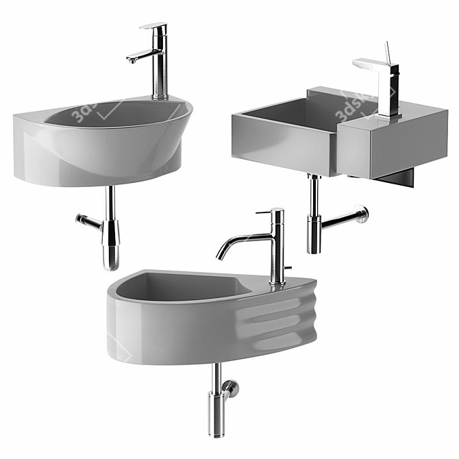 Modern White Stone Washbasin Set 3D model image 5