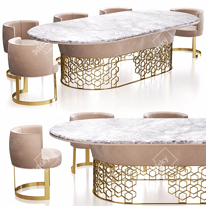Elegant CLAIRMONT Longhi Dining Set 3D model image 1