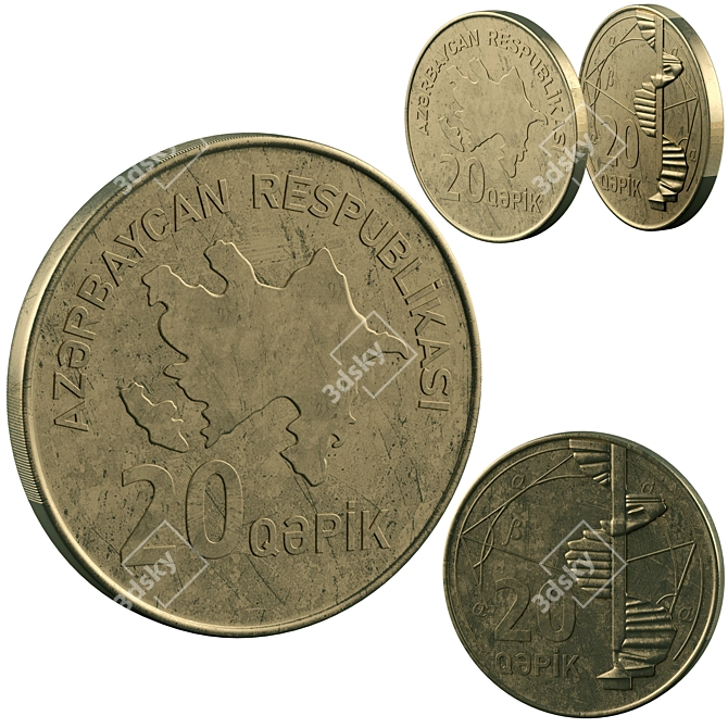 Azerbaijani 20 Manat Coin 3D model image 1