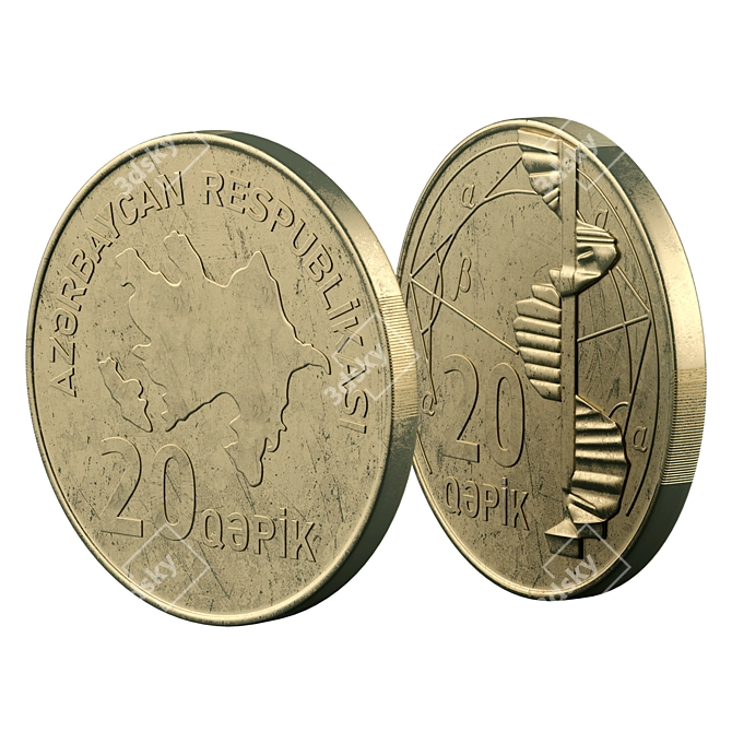 Azerbaijani 20 Manat Coin 3D model image 2