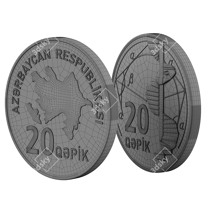 Azerbaijani 20 Manat Coin 3D model image 3