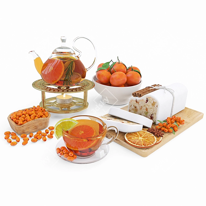 Delicious Fruit Tea & Zesty Tangerines 3D model image 6