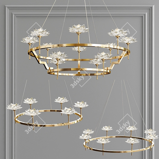 Luminous Petals: Designer Crystal Chandelier 3D model image 3