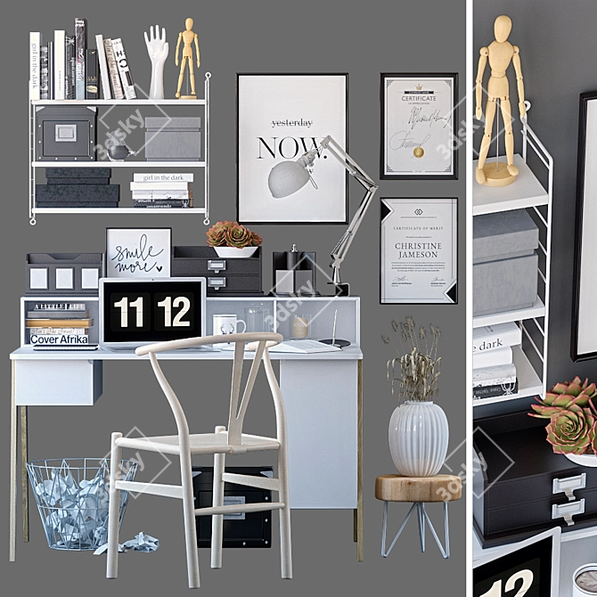 Scandi Style Desk Set 3D model image 1