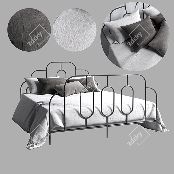 Vintage-Inspired Sheryl Metal Bed 3D model image 1