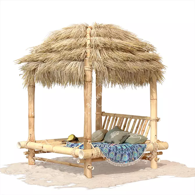 Bamboo Paradise: Exquisite Hut & Cozy Bed 3D model image 1