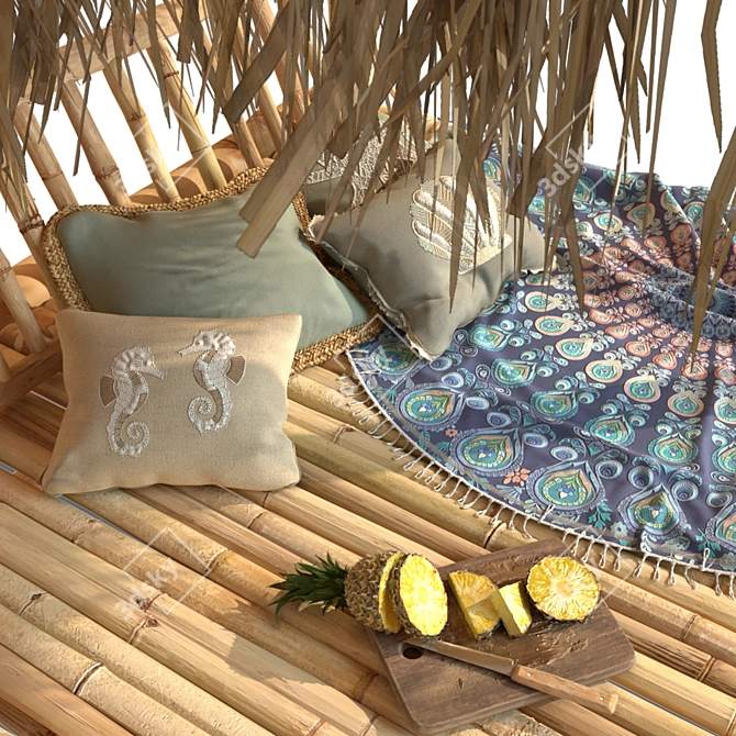 Bamboo Paradise: Exquisite Hut & Cozy Bed 3D model image 3