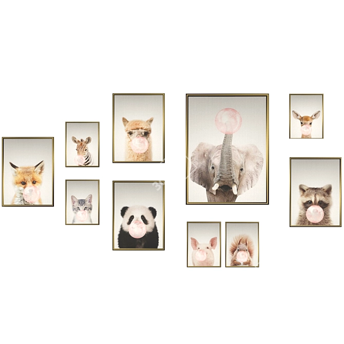 Adorable Animal Posters for Kids 3D model image 3