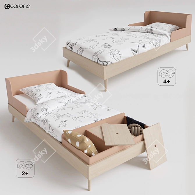 Foldable Children's Bed with Storage Drawers - Augusto 3D model image 1