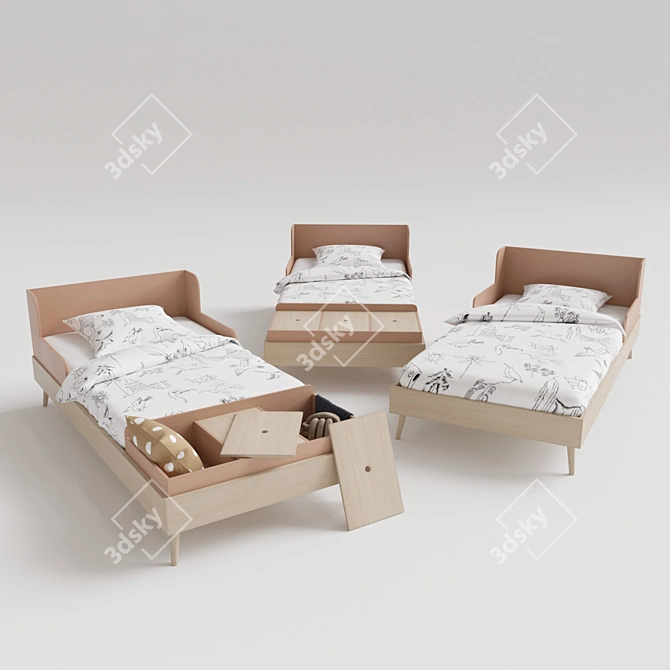 Foldable Children's Bed with Storage Drawers - Augusto 3D model image 2