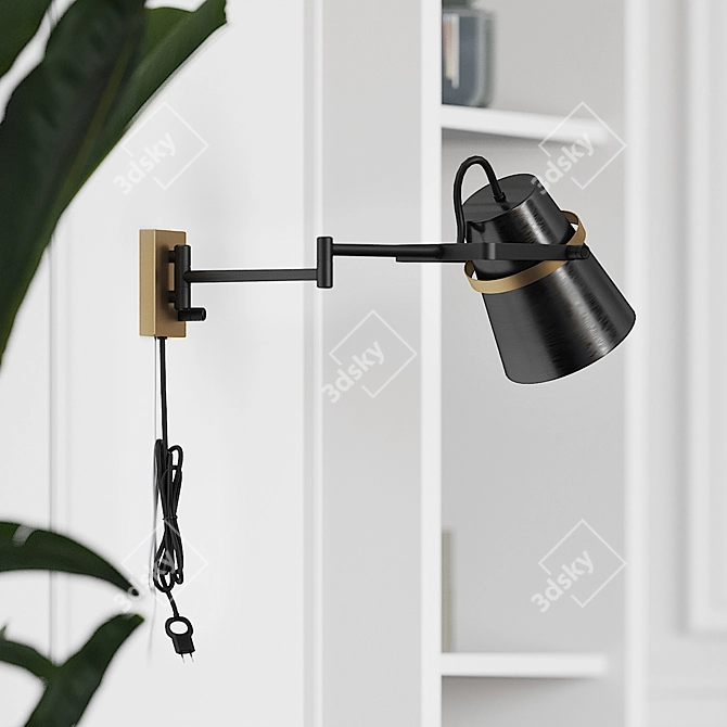 Modern Matte Black Swing Arm Wall Sconce 3D model image 5