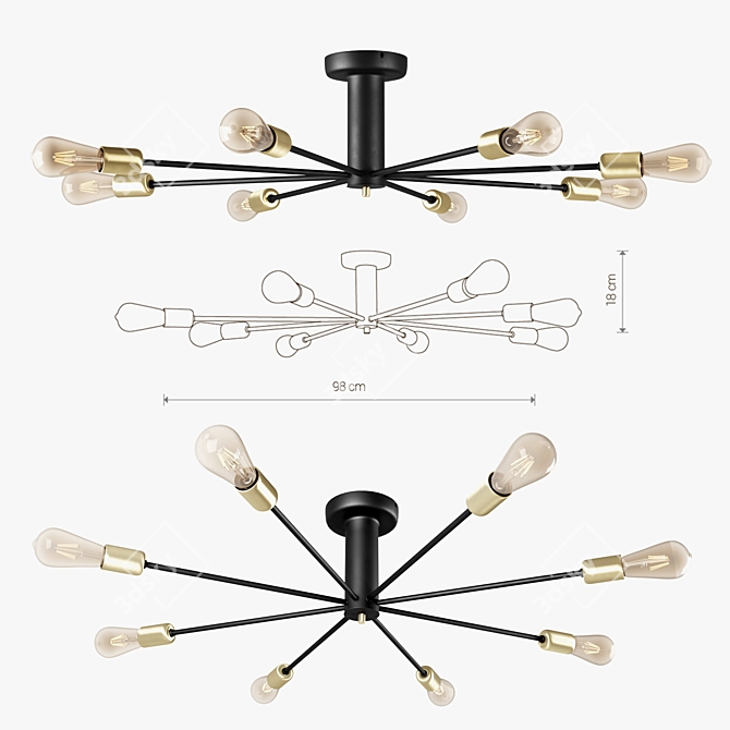 Nowodvorski MILL VIII 9135: Elegant 8-Light Black and Gold Chandelier 3D model image 2