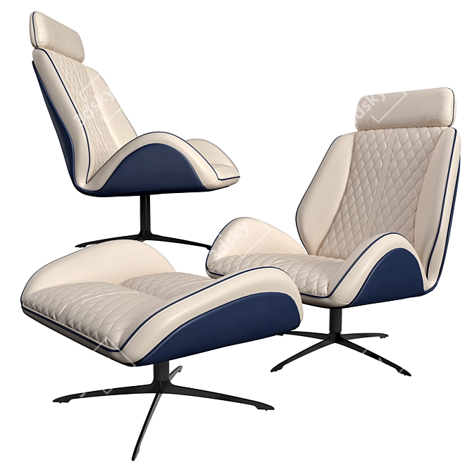 Elegant Leather Armchair & Pouf 3D model image 1