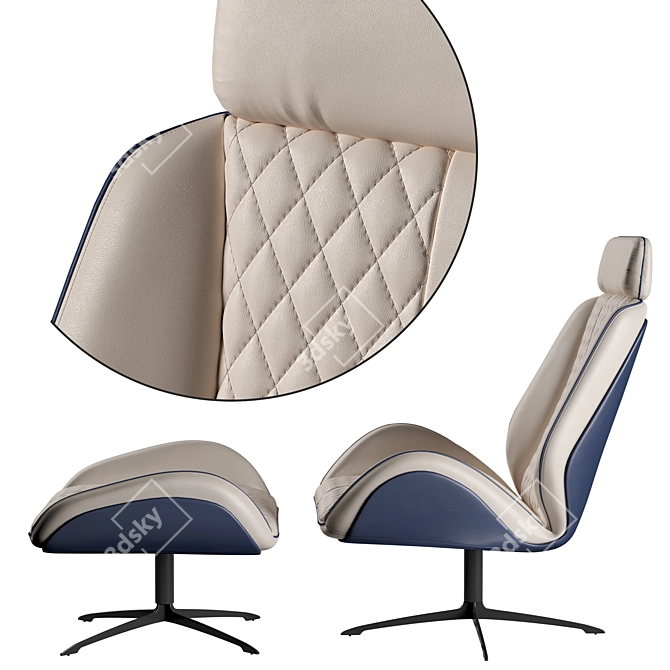 Elegant Leather Armchair & Pouf 3D model image 2