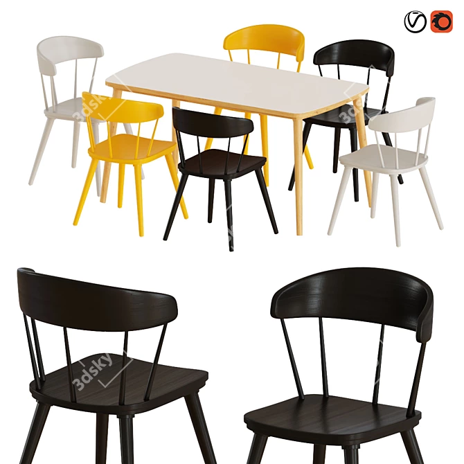 Modern OMTÄNKSAM Table & Chairs Set 3D model image 1