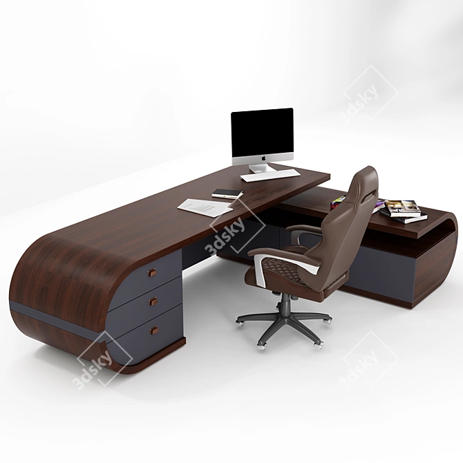 Executive Office Table Set with Side Cabinet 3D model image 2