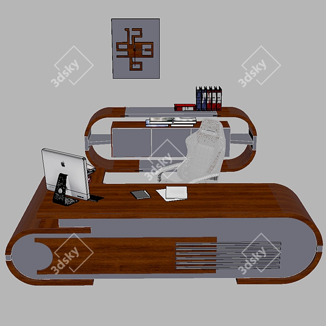 Executive Office Table Set with Side Cabinet 3D model image 5