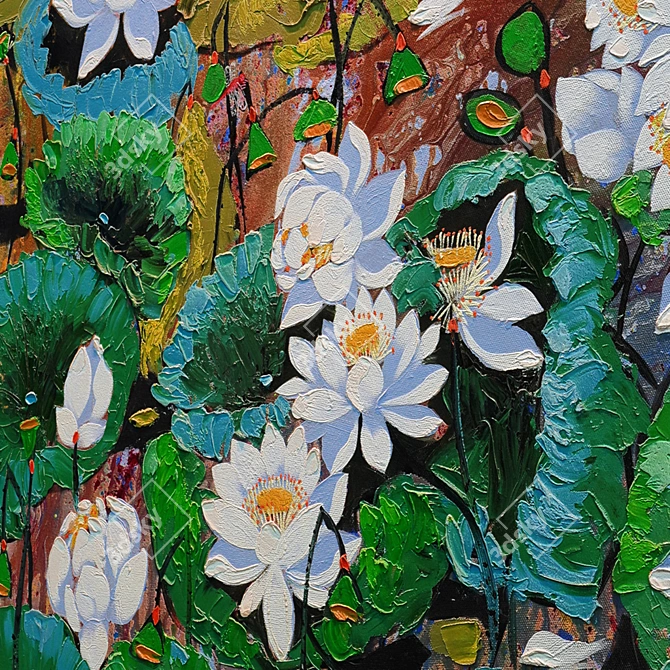  Tran Cuong Lotus Pond Oil Painting 3D model image 2