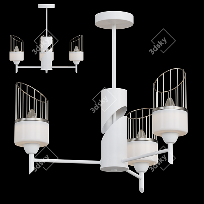 Modern Asymmetrical Glass and Mesh Chandelier 3D model image 1