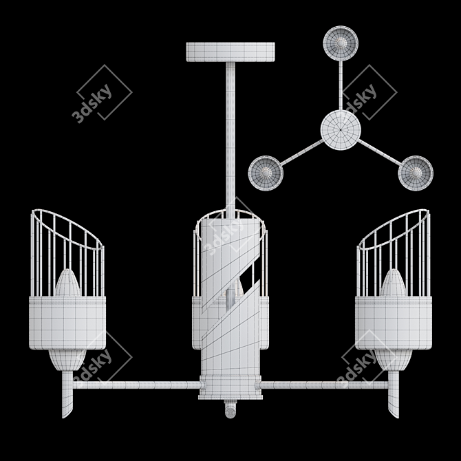 Modern Asymmetrical Glass and Mesh Chandelier 3D model image 4