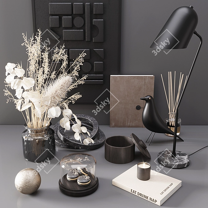 Sleek Black Modern Set: Art, Tables, Decor & More 3D model image 3