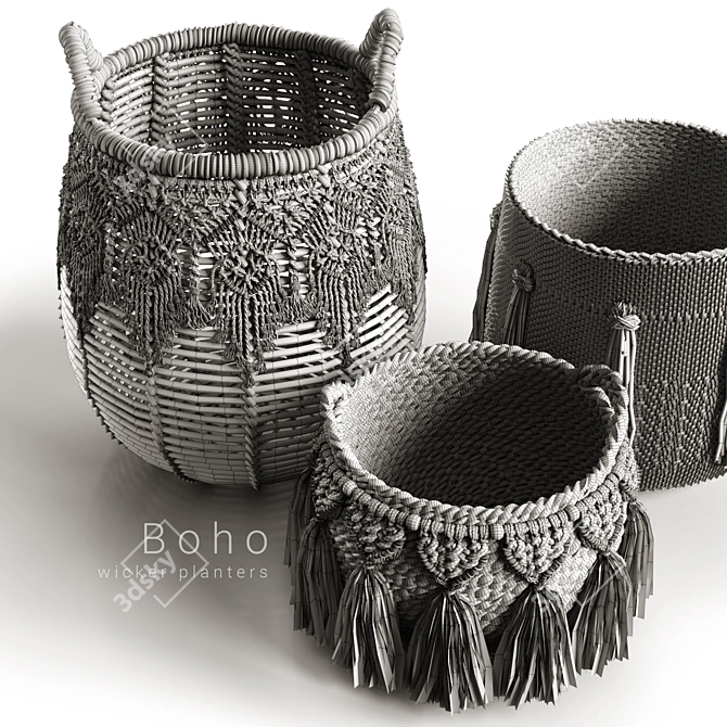 Boho-Style Wicker Planters 3D model image 4