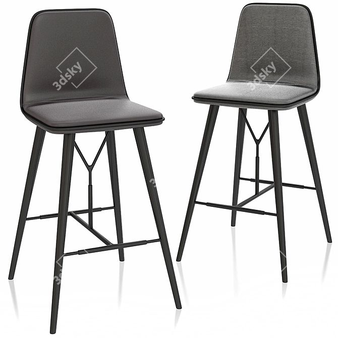 Elegant Spine Wood Barstool 3D model image 1