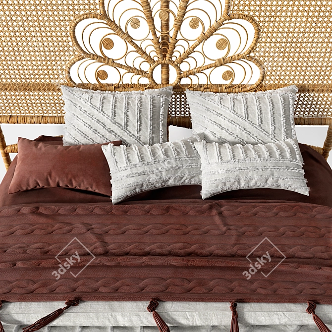Rustic Rattan Honey Bedhead 3D model image 6