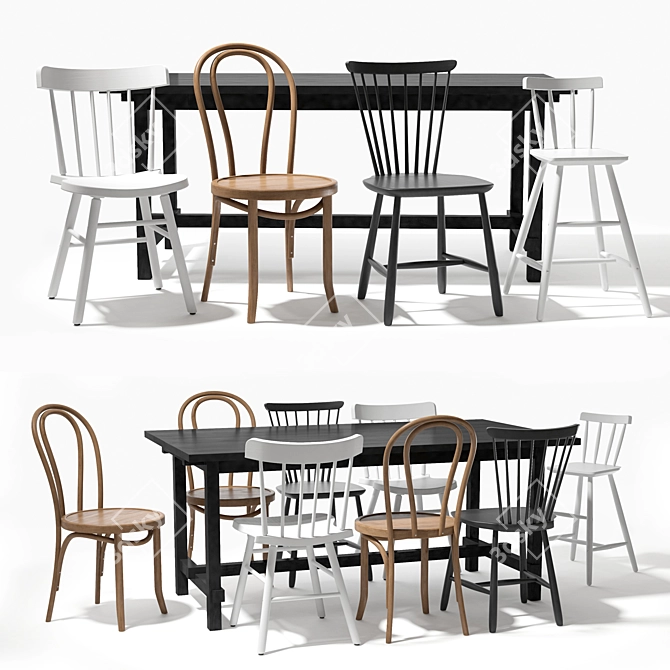 Sleek Dining Set: IKEA Table & Chairs 3D model image 1