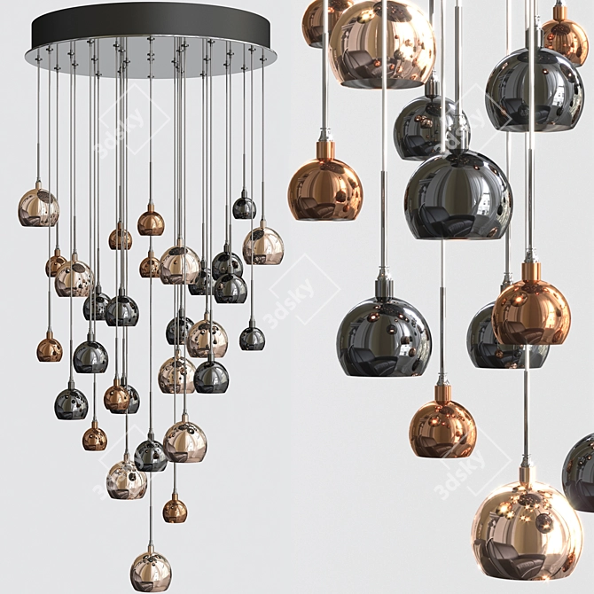 Dar Aurelia Cluster Pendant: Copper & Bronze, 30 Lights 3D model image 1
