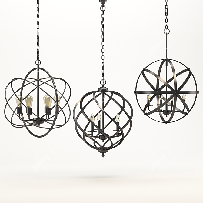 Elegant Triple Chandelier Orb 3D model image 4