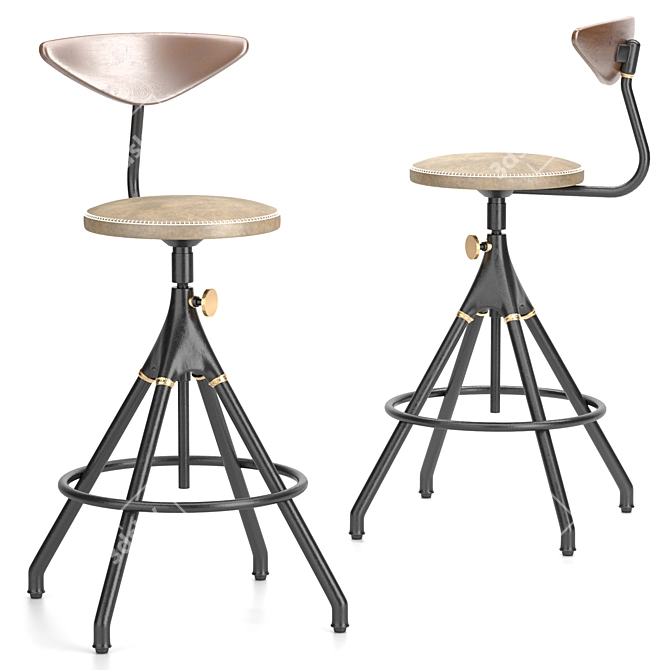 Industrial Oak Counter Stool 3D model image 2