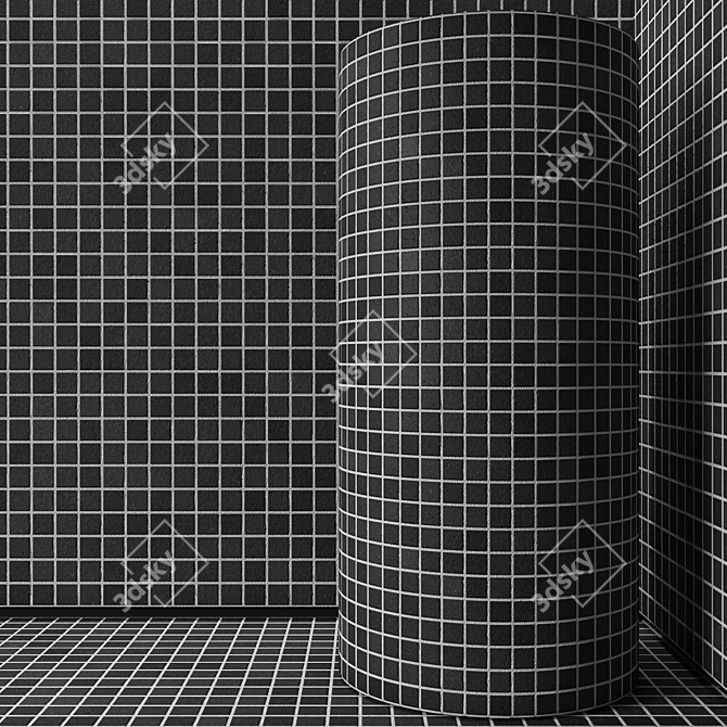 Elegant Black Mosaic Tiles 3D model image 2