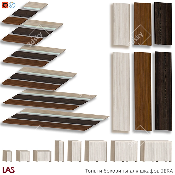 Classic Wood and Leather Cabinet Set 3D model image 3