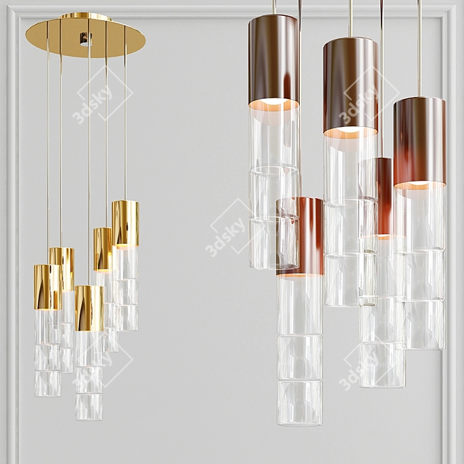 Bamboo Pendant Light - 5-Light Fire-Polished Glass Pendant 3D model image 1