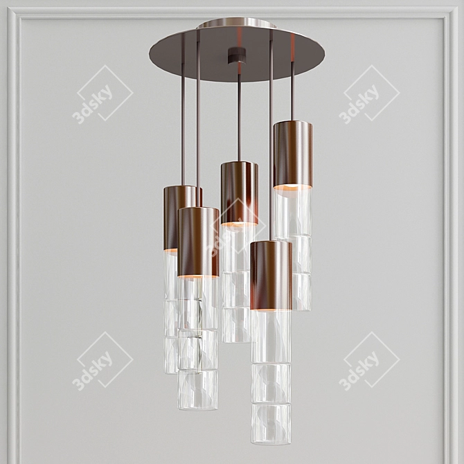 Bamboo Pendant Light - 5-Light Fire-Polished Glass Pendant 3D model image 2