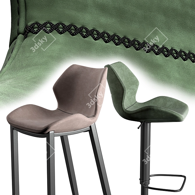 Industrial Eco-Leather Bar Stool Set 3D model image 3