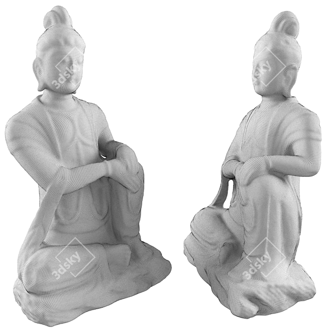 Black Metal Buddha Sit Statue 3D model image 2