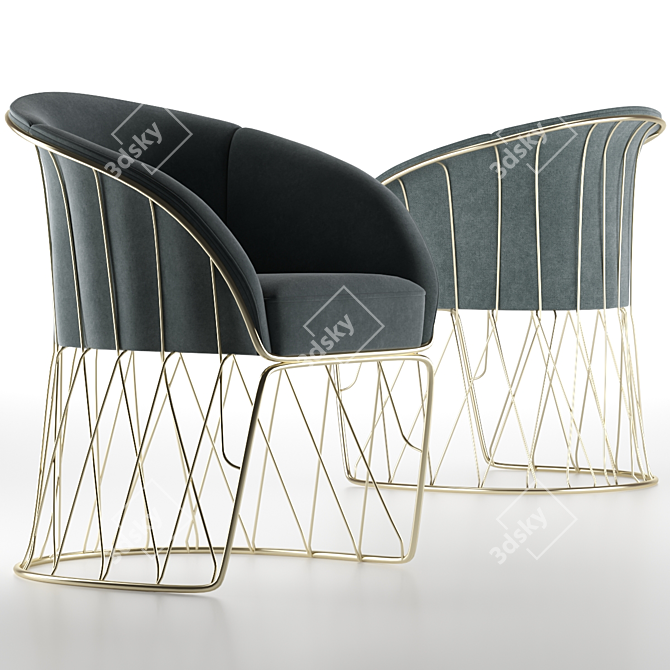 Sleek Metal Leg Armchair 3D model image 1