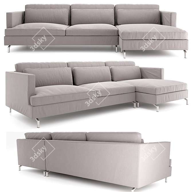 Modern Double Sofa Bed with Peninsula & Aluminum Legs 3D model image 1