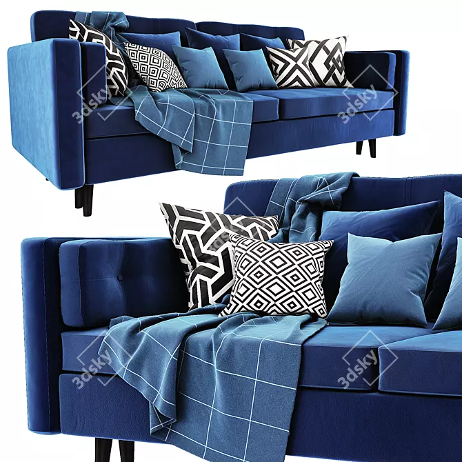 Stylish Blue Velour Sofa 3D model image 1